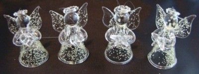NEW Hand Blown Glow in the Dark Glass Angel Christmas Ornament set of 