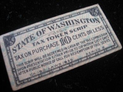 1935 Washington Sales Tax Token Scrip 1/5c Series B  