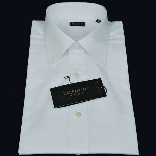 NWT $299 VALENTINO SOLID WHITE MENS DRESS SHIRT ITALIAN COLLAR 