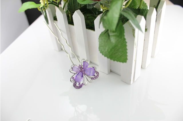   Fashion Cute Crystal Purple Butterfly Hairpin Hair Pin Accessories