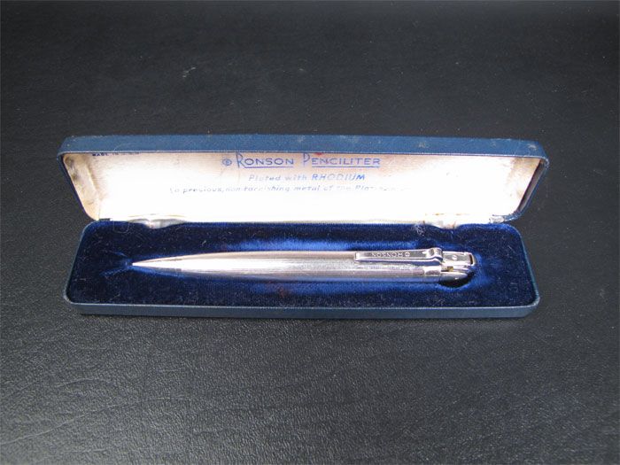 Vintage Ronson Penciliter Rhodium Pencil Lighter In Box  