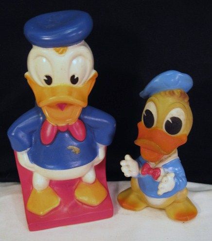   WDP WALT DISNEY PRODUCTIONS~DONALD DUCK BANK~SQUEAKY TOY~RUBBER~PAIR