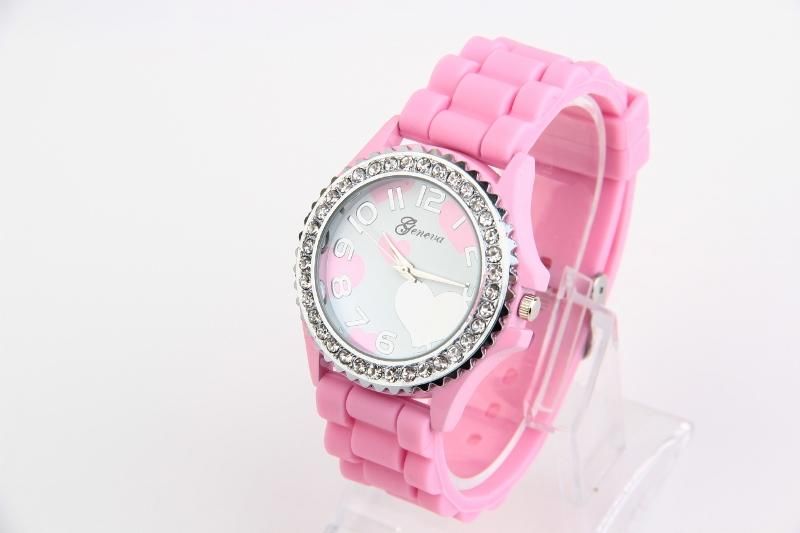 New Fashion Watch Silicone Rubber Jelly WristWatch Crystal Girl Pink 