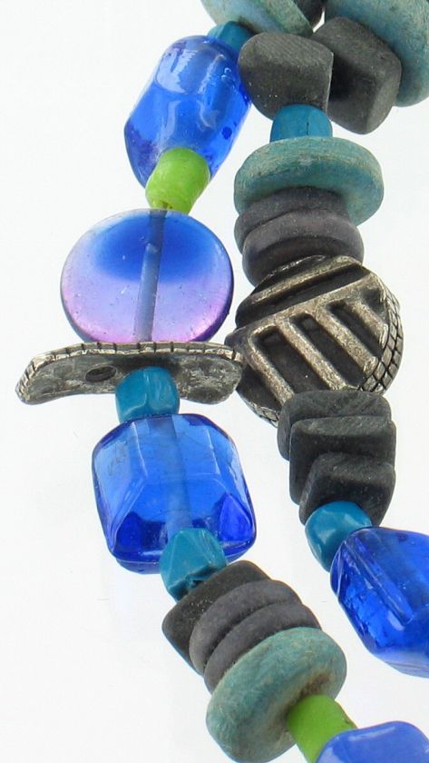 ellis antique vintage chicos blue green purple dbl necklace beads