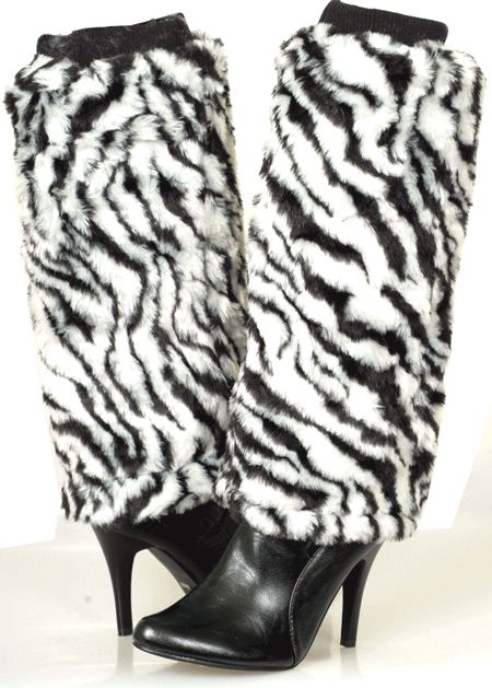 FUR Fashion ZEBRA Animal Print Knee High Fluffy Womens Winter Dress 