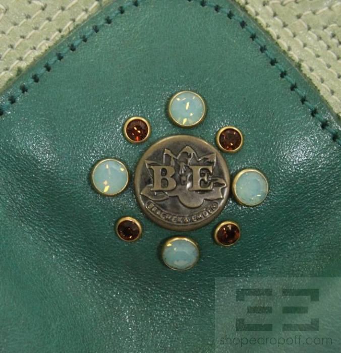 Bracher Emden Brown & Teal Leather Patchwork Jeweled Bag  