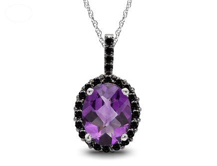 72 ct Natural Diamond and Amethyst Pendant 10k White Gold w/ chain 