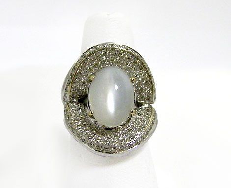 18K White Gold Diamond Moonstone Ring  