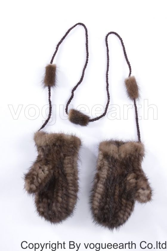 632 new real knitted mink fur brown Gloves/scarf/hat  