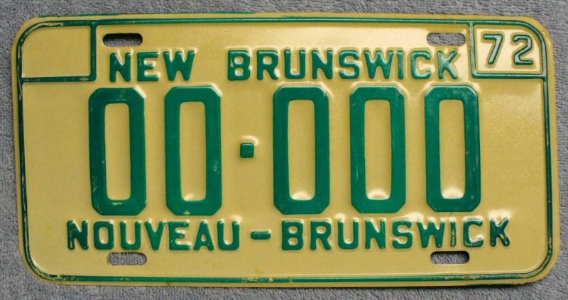 1972 New Brunswick Canada SAMPLE License Plate #00 000  