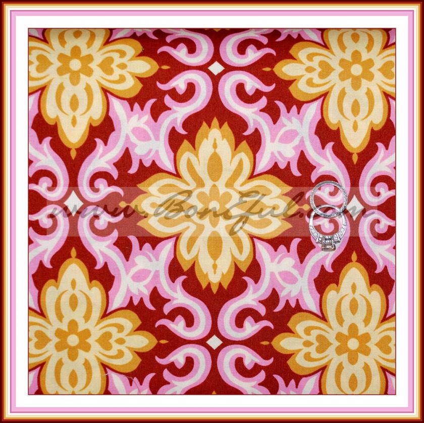 BOOAK Fabric AMY BUTLER Heart Pink BROWN Damask GOLD Lotus Temple 